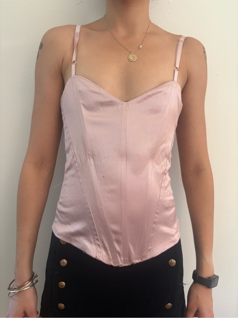 Women's Pink Satin Corset Cami Top